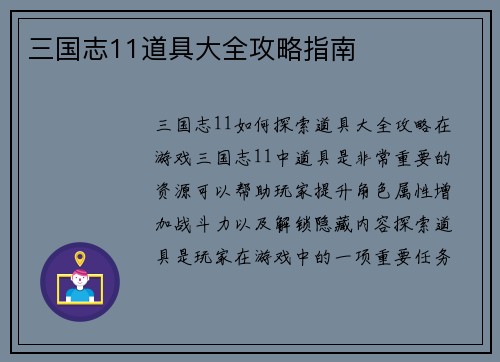 三国志11道具大全攻略指南